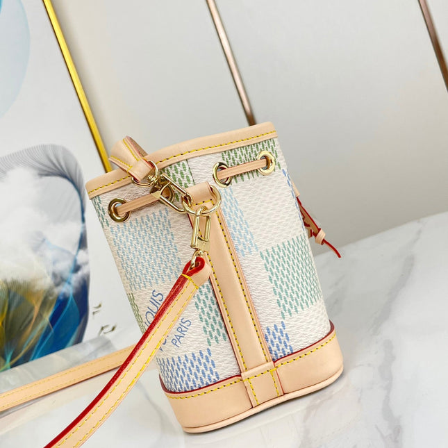 NANO NOÉ 16 IN PISTACHIO DAMIER GIANT CANVAS GOLD HARDWARE