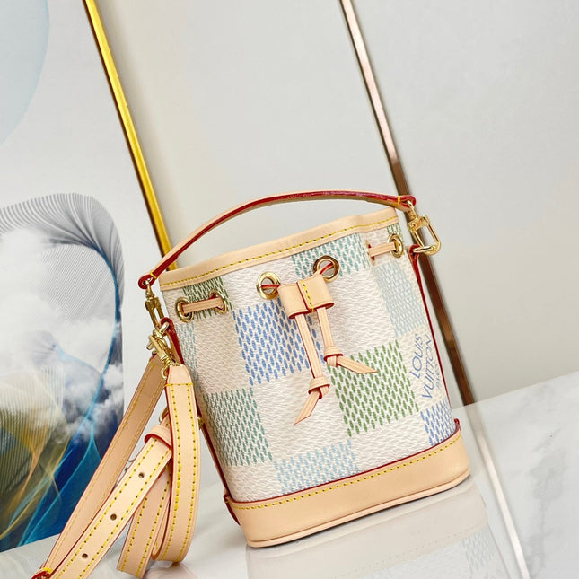 NANO NOÉ 16 IN PISTACHIO DAMIER GIANT CANVAS GOLD HARDWARE