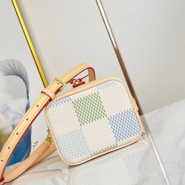 NANO NOÉ 16 IN PISTACHIO DAMIER GIANT CANVAS GOLD HARDWARE