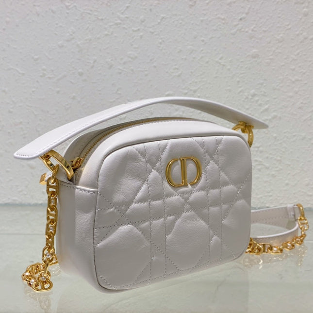 CARO BOX BAG 19 IN WHITE QUILTED MACROCANNAGE CALFSKIN