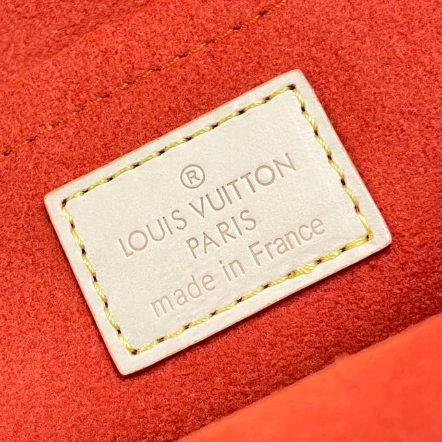 ALMA BACKPACK 20 IN BROWN MONOGRAM CANVAS AND BEIGE CALFSKIN TRIM GOLD BUCKLE