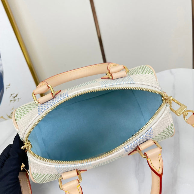 SPEEDY BANDOULIÈRE 20 IN PISTACHIO DAMIER GIANT CANVAS GOLD HARDWARE