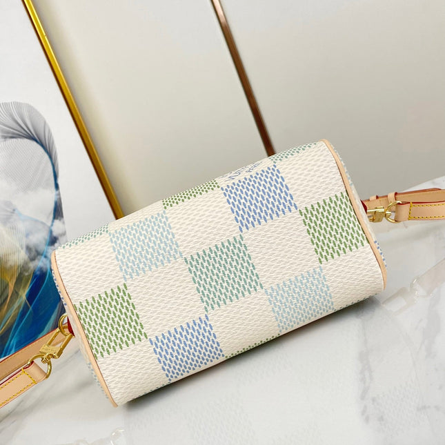 SPEEDY BANDOULIÈRE 20 IN PISTACHIO DAMIER GIANT CANVAS GOLD HARDWARE