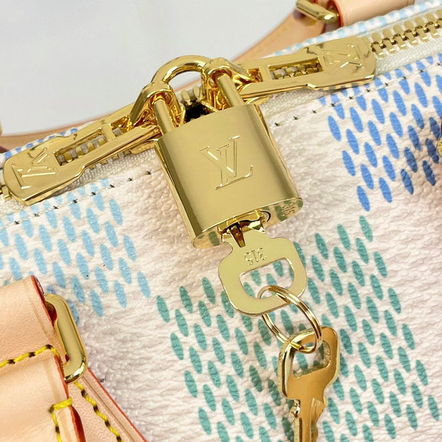 SPEEDY BANDOULIÈRE 20 IN PISTACHIO DAMIER GIANT CANVAS GOLD HARDWARE