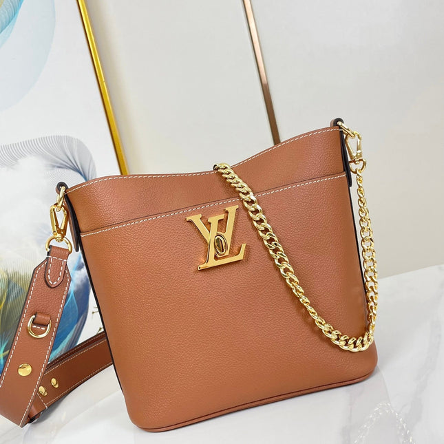 LOCK AND WALK 20 IN COGNAC GRAINED CALFSKIN GOLD HARDWARE