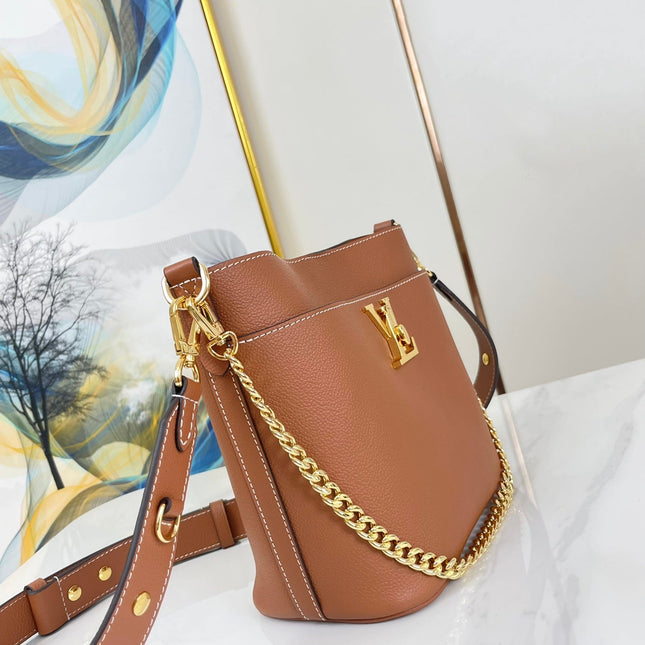 LOCK AND WALK 20 IN COGNAC GRAINED CALFSKIN GOLD HARDWARE