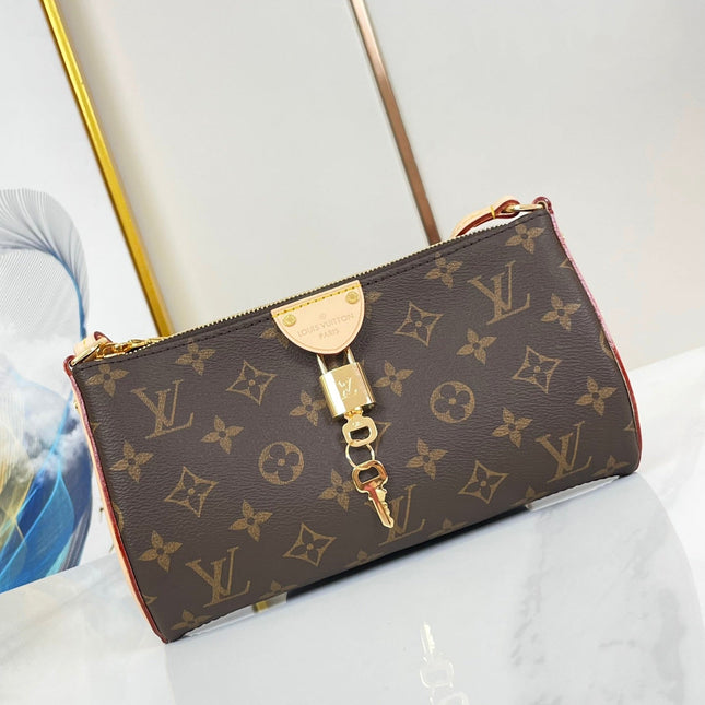 POCHETTE TIRETTE 22 IN BROWN MONOGRAM CANVAS GOLD BUCKLE
