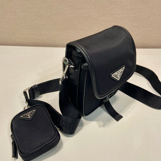 PHONE BAG 19 IN BLACK RE-NYLON AND SAFFIANO LEATHER TRIM
