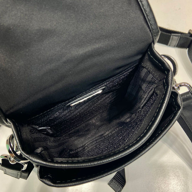 PHONE BAG 19 IN BLACK RE-NYLON AND SAFFIANO LEATHER TRIM