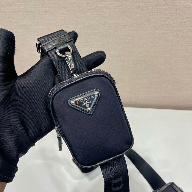 PHONE BAG 19 IN BLACK RE-NYLON AND SAFFIANO LEATHER TRIM