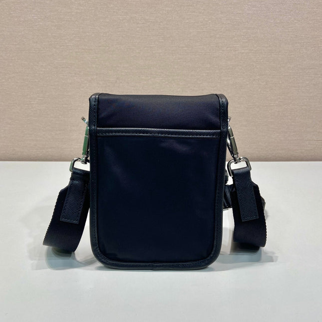 PHONE BAG 19 IN BLACK RE-NYLON AND SAFFIANO LEATHER TRIM