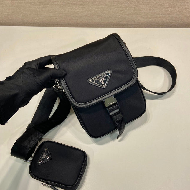 PHONE BAG 19 IN BLACK RE-NYLON AND SAFFIANO LEATHER TRIM