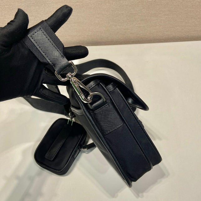 PHONE BAG 19 IN BLACK RE-NYLON AND SAFFIANO LEATHER TRIM