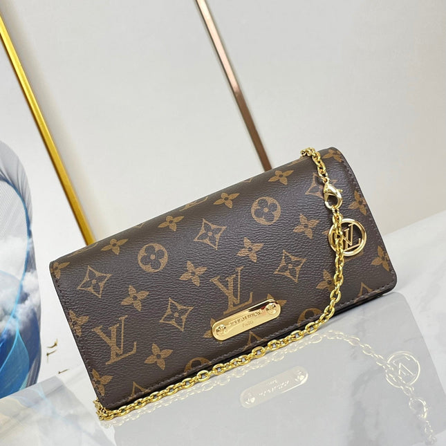 WALLET ON CHAIN LILY 20 IN BROWN MONOGRAM CANVAS GOLD HARDWARE