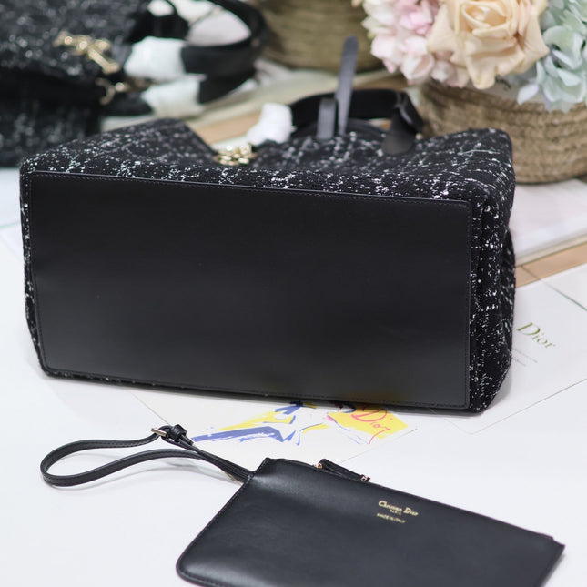TOUJOURS BAG 37 IN BLACK MIX WHITE CANNAGE TWEED WITH GOLD HARDWARE