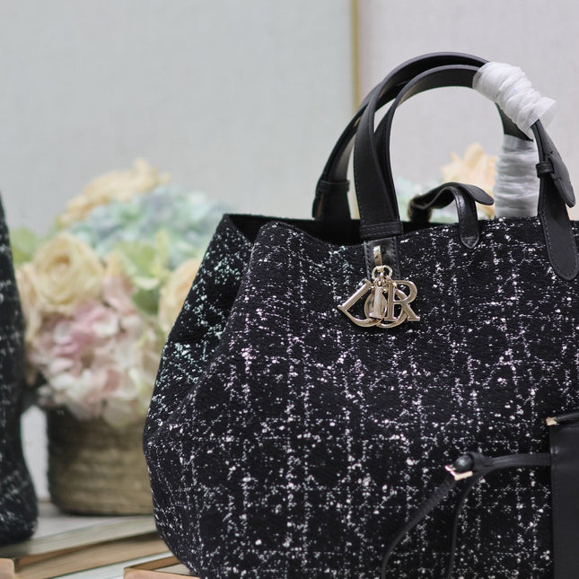 TOUJOURS BAG 37 IN BLACK MIX WHITE CANNAGE TWEED WITH GOLD HARDWARE