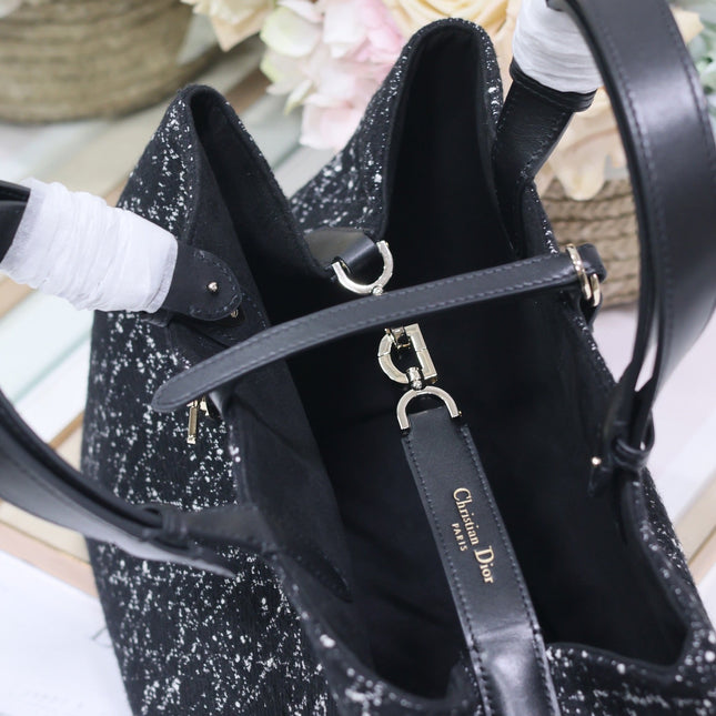 TOUJOURS BAG 37 IN BLACK MIX WHITE CANNAGE TWEED WITH GOLD HARDWARE