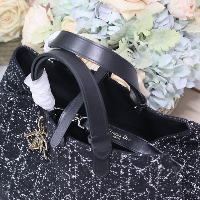 TOUJOURS BAG 37 IN BLACK MIX WHITE CANNAGE TWEED WITH GOLD HARDWARE