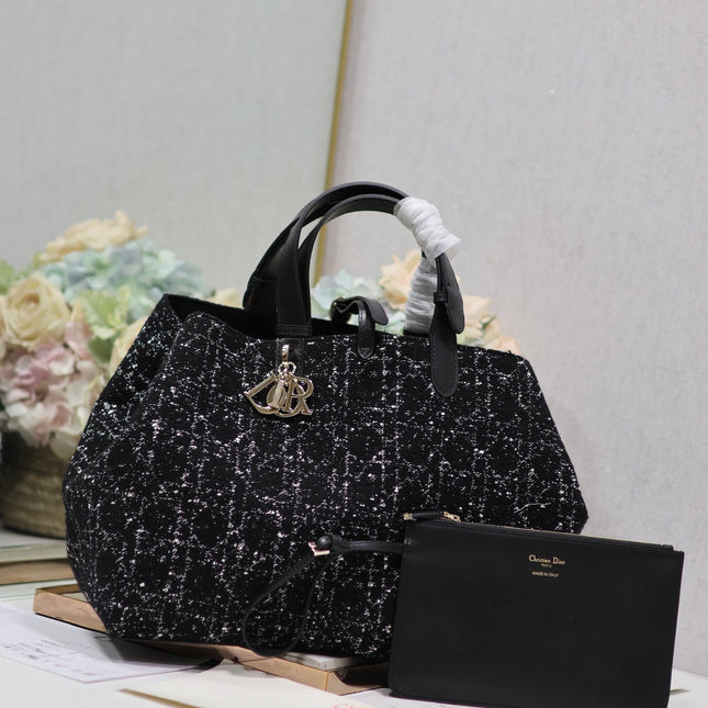 TOUJOURS BAG 37 IN BLACK MIX WHITE CANNAGE TWEED WITH GOLD HARDWARE