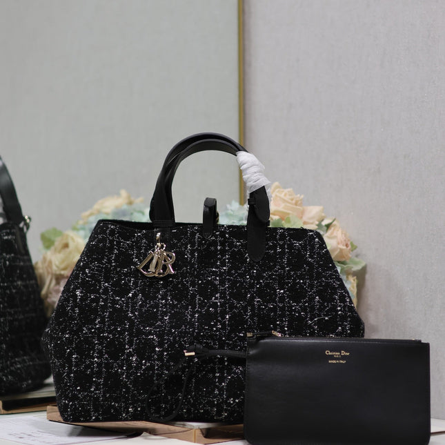 TOUJOURS BAG 37 IN BLACK MIX WHITE CANNAGE TWEED WITH GOLD HARDWARE