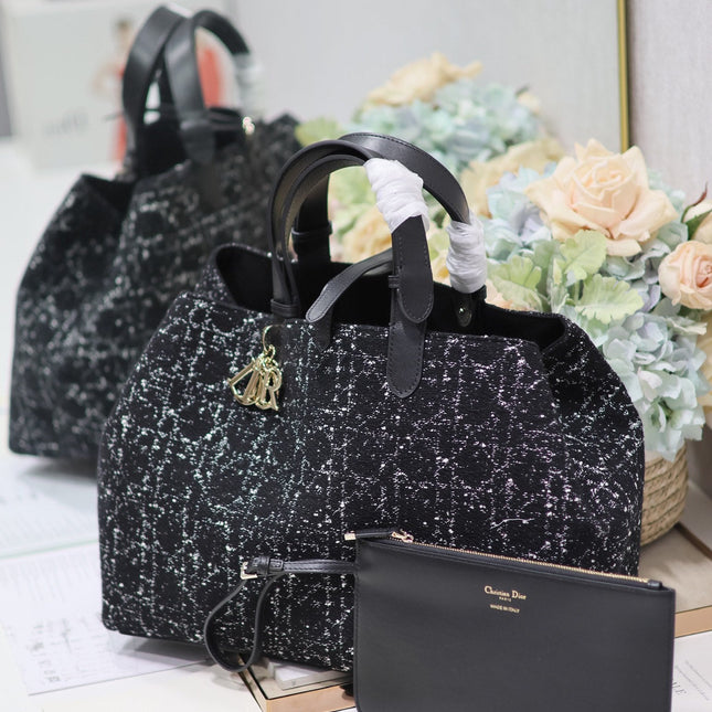 TOUJOURS BAG 37 IN BLACK MIX WHITE CANNAGE TWEED WITH GOLD HARDWARE