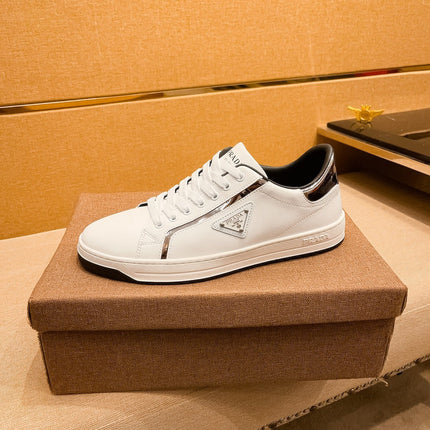PRA SNEAKER IN WHITE CALFSKIN WITH GLOSSY GOLDEN