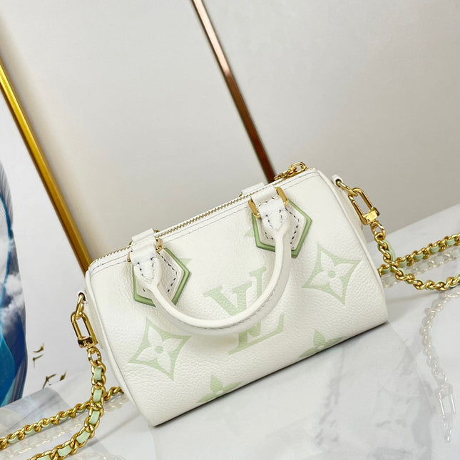 NANO SPEEDY 16 IN WHITE LATTE MONOGRAM EMPREINTE LEATHER GOLD HARDWARE