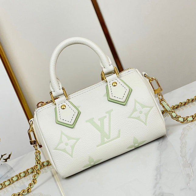 NANO SPEEDY 16 IN WHITE LATTE MONOGRAM EMPREINTE LEATHER GOLD HARDWARE