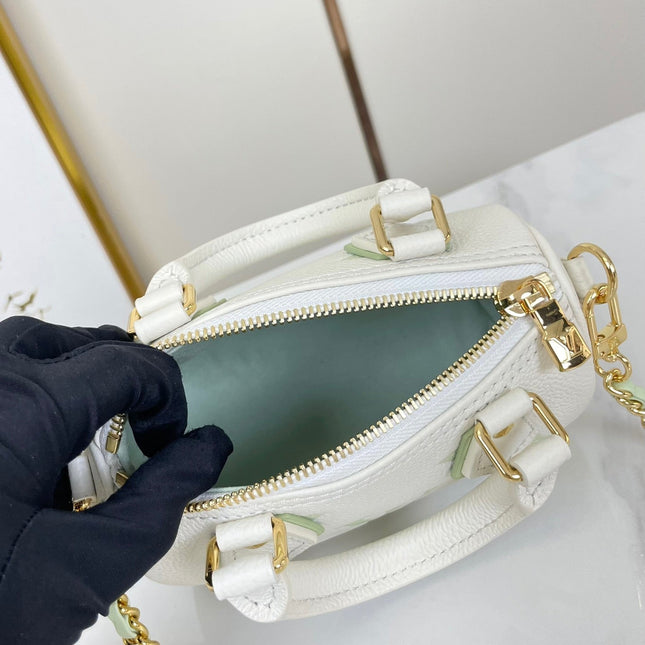 NANO SPEEDY 16 IN WHITE LATTE MONOGRAM EMPREINTE LEATHER GOLD HARDWARE