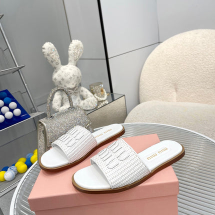 Slippers White Leather With Sedge Straps