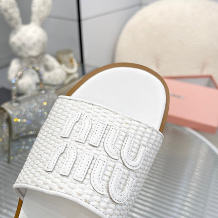 Slippers White Leather With Sedge Straps