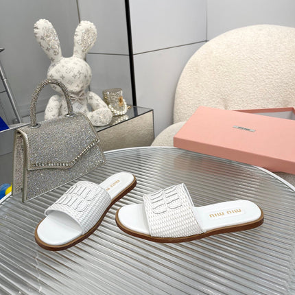 Slippers White Leather With Sedge Straps