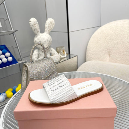 Slippers White Leather With Sedge Straps