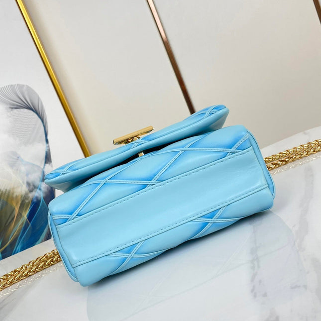 GO-14 MM 23 IN SKY BLUE QUILTED LAMBSKIN GOLD HARDWARE