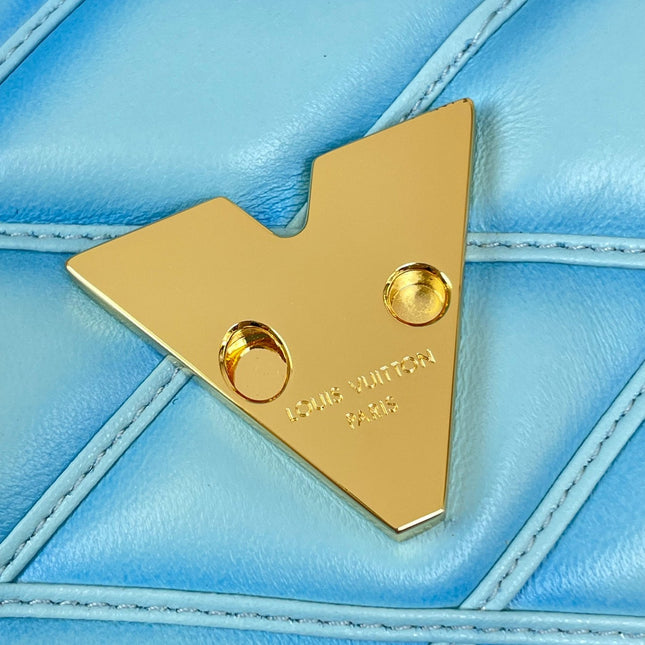 GO-14 MM 23 IN SKY BLUE QUILTED LAMBSKIN GOLD HARDWARE