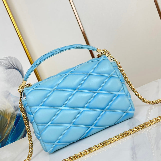 GO-14 MM 23 IN SKY BLUE QUILTED LAMBSKIN GOLD HARDWARE