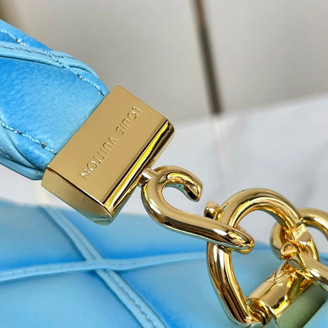 GO-14 MM 23 IN SKY BLUE QUILTED LAMBSKIN GOLD HARDWARE