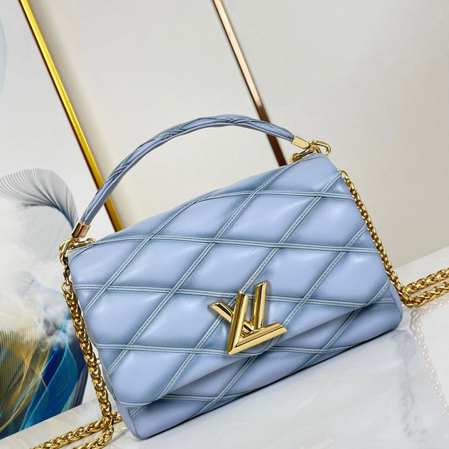 GO-14 MM 23 IN LIGHT BLUE GRAY QUILTED LAMBSKIN GOLD HARDWARE