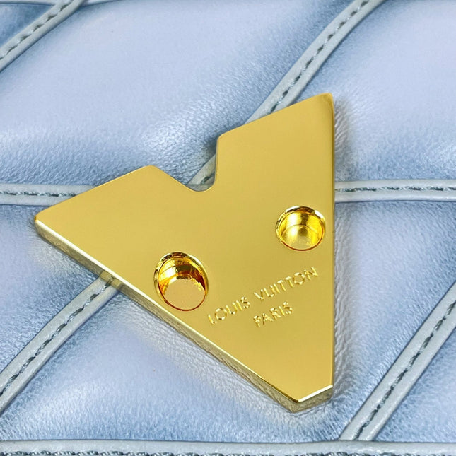 GO-14 MM 23 IN LIGHT BLUE GRAY QUILTED LAMBSKIN GOLD HARDWARE