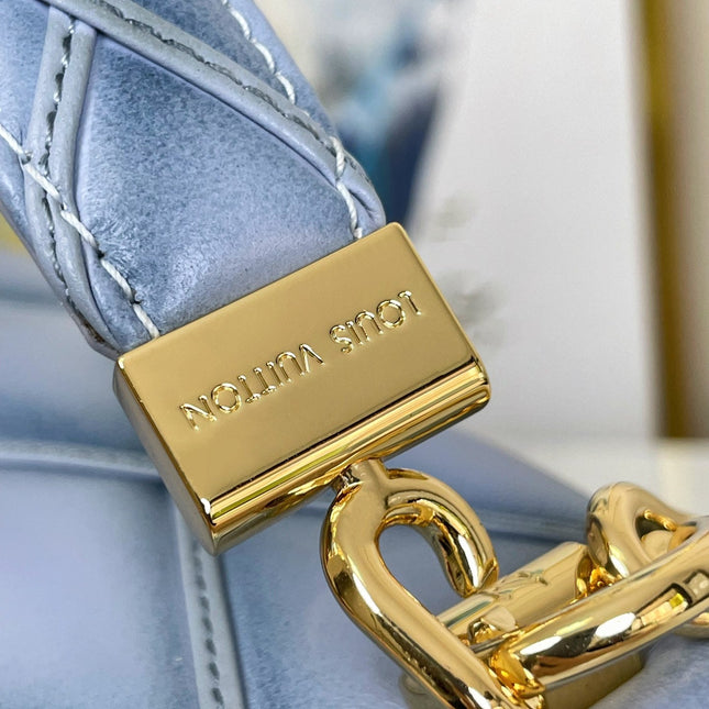 GO-14 MM 23 IN LIGHT BLUE GRAY QUILTED LAMBSKIN GOLD HARDWARE