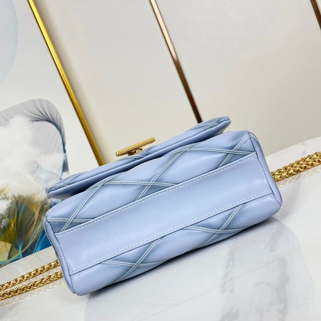 GO-14 MM 23 IN LIGHT BLUE GRAY QUILTED LAMBSKIN GOLD HARDWARE