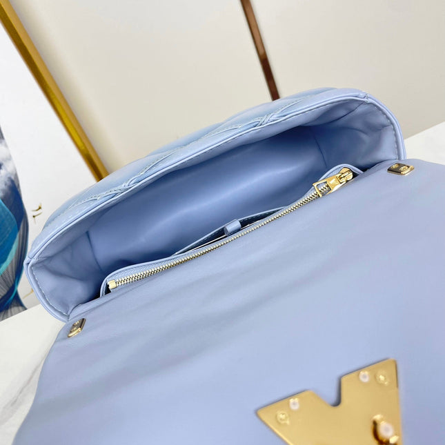 GO-14 MM 23 IN LIGHT BLUE GRAY QUILTED LAMBSKIN GOLD HARDWARE