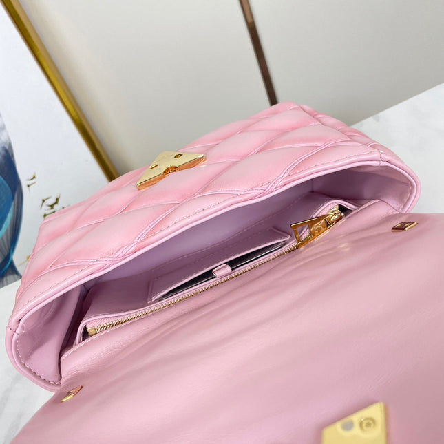 GO-14 MM 23 IN FRAMBOISE QUILTED LAMBSKIN GOLD HARDWARE