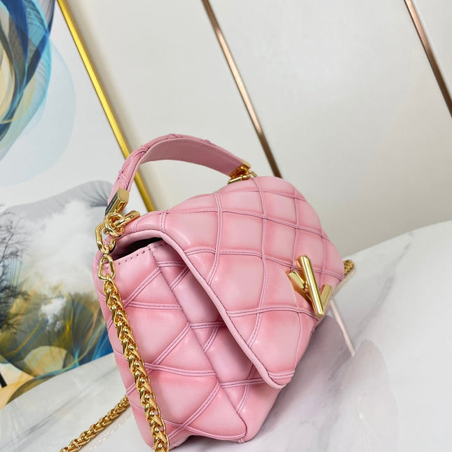 GO-14 MM 23 IN FRAMBOISE QUILTED LAMBSKIN GOLD HARDWARE