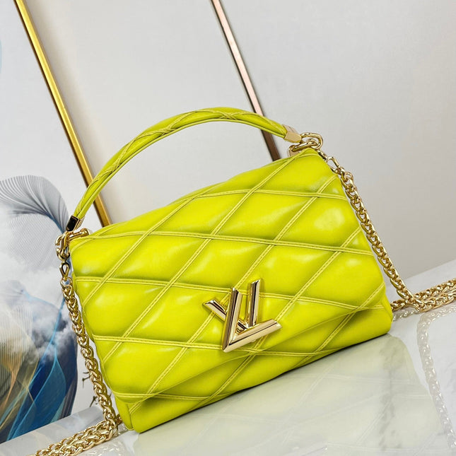 GO-14 MM 23 IN LEMON YELLOW QUILTED LAMBSKIN GOLD HARDWARE