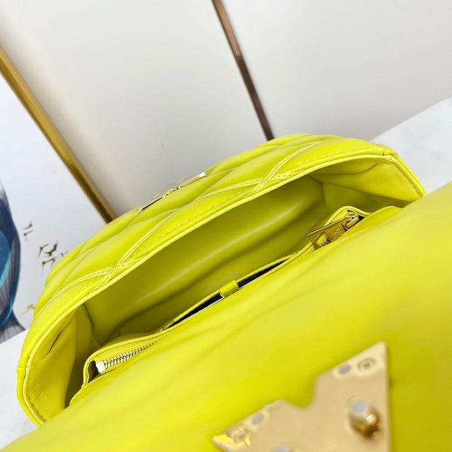 GO-14 MM 23 IN LEMON YELLOW QUILTED LAMBSKIN GOLD HARDWARE