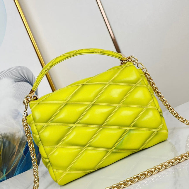 GO-14 MM 23 IN LEMON YELLOW QUILTED LAMBSKIN GOLD HARDWARE