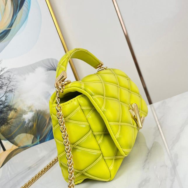 GO-14 MM 23 IN LEMON YELLOW QUILTED LAMBSKIN GOLD HARDWARE