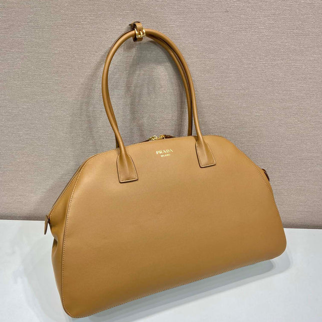 LARGER TOTE BAG 48 WITH ZIPPER CLOSURE IN CIDER BROWN SMOOTH CALFSKIN