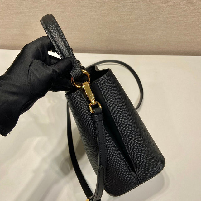 MINI BUCKET BAG 18 IN BLACK SAFFIANO LEATHER